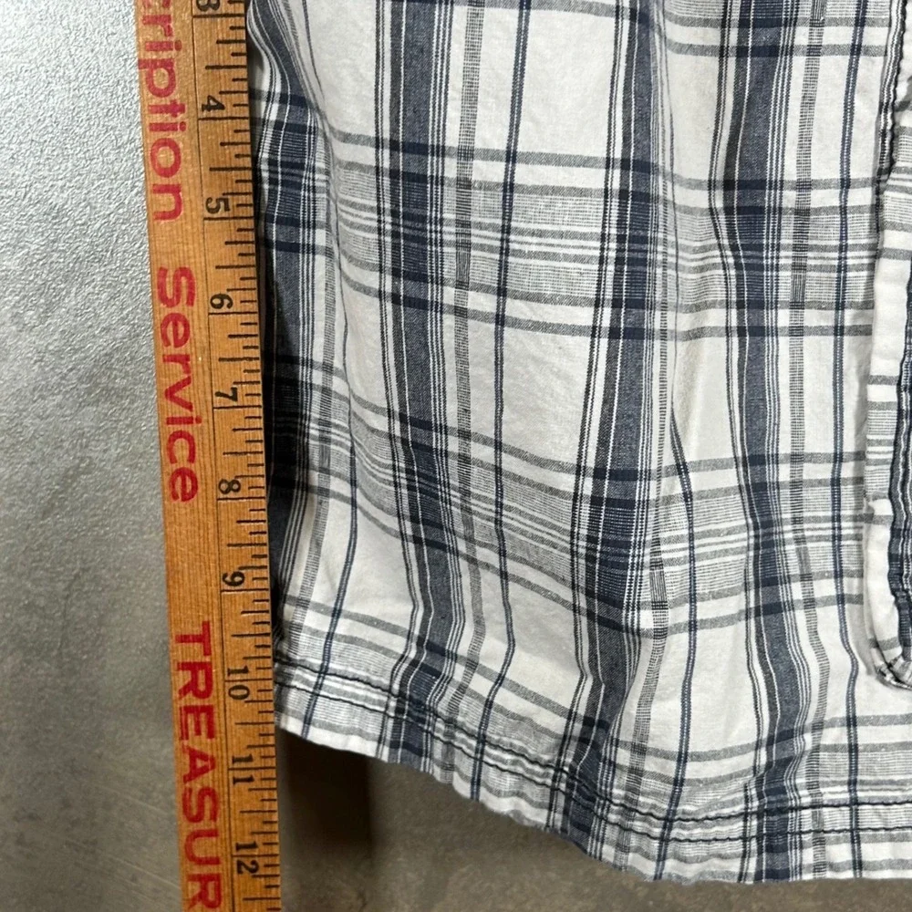 Lee Mens Plaid Cargo Shorts White Blue Cotton Relaxed Fit Size 38